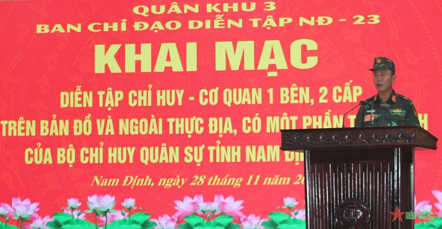 Bộ CHQS tỉnh Nam Định diễn tập chỉ huy - cơ quan 1 bên, 2 cấp năm 2023